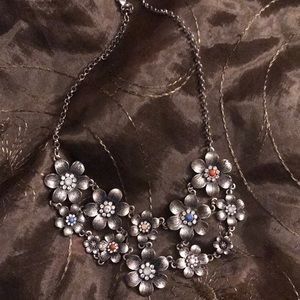 Silver flower Necklace with crystal stone centers